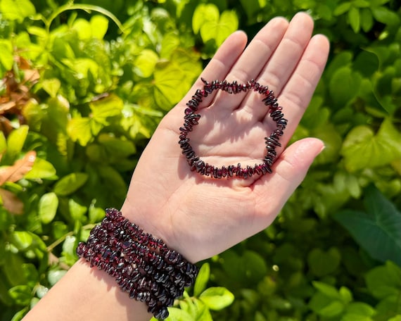 Garnet Chip Bracelet - Choose How Many (Premium Quality Natural Garnet Crystal Bracelets, Garnet Jewelry)