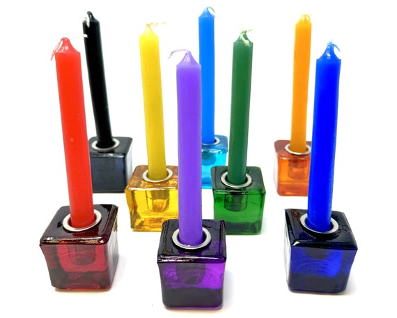 Glass Cube Holders for Ritual Candles - HUGE Variety, Choose Color! Mini Chime Candles Holder, Spell Candle Holder, Ritual Candle Holder