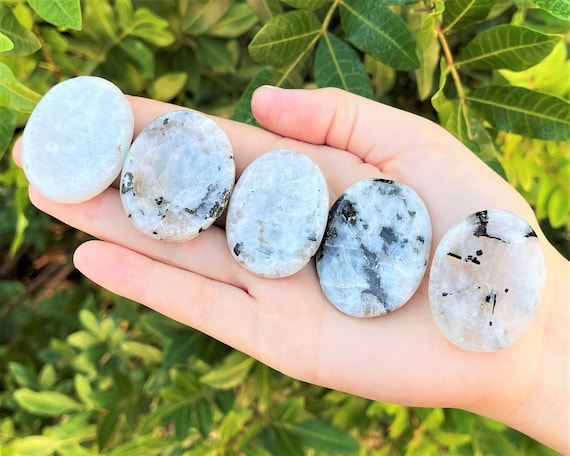 Rainbow Moonstone Worry Stone - Choose How Many (Smooth Polished Palm Stone, Gemstone Pocket Stone)