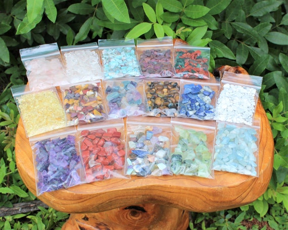 Genuine Gemstone Chips:  1 oz bags, Loose Undrilled Semi Tumbled Mini Crystals - HUGE RANGE to choose from - Pick Type and Amount!