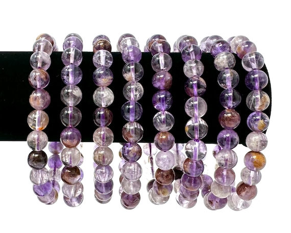 Super 7 Bead Bracelet: 8 mm Round Crystals (Premium Grade Stretch Gemstone Bracelet, Super 7 Crystal Bracelet)