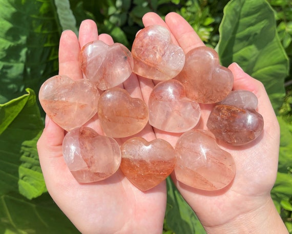 LARGE Hematoid Quartz Heart, 1.5 - 1.75" ('AAA' Grade Crystal Heart, Carved Puffed Gemstone Heart, Polished Fire Quartz Heart)