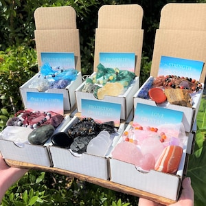 Intent Crystal Boxes - Choose Your Energy! Stress Relief, Protection, Chakra, Love, Peace, Positive Energy, Strength, & Prosperity Gift Box