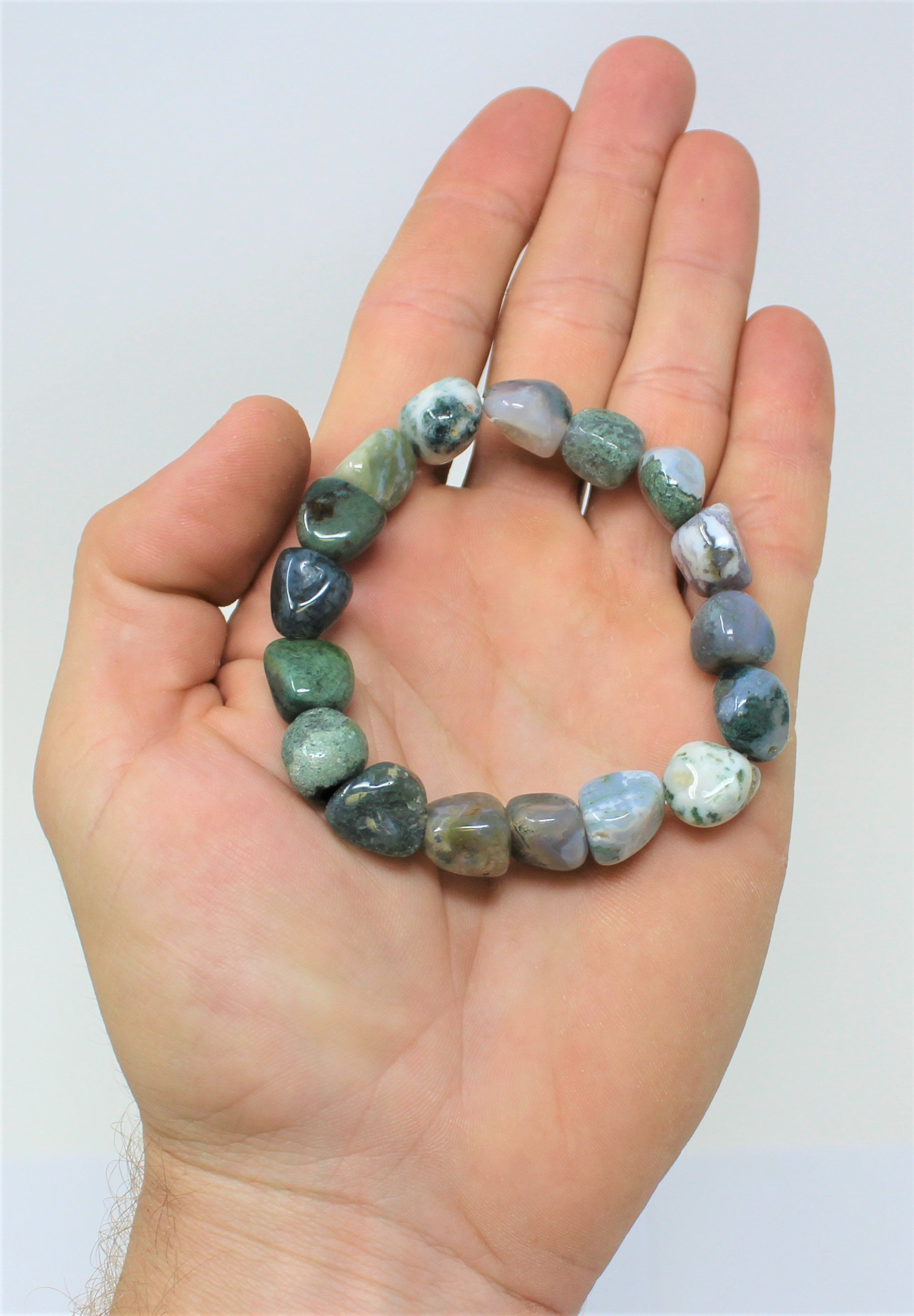 Moss Agate Tumbled Gemstone Bracelet: 6-8 mm Stones (Moss Agate