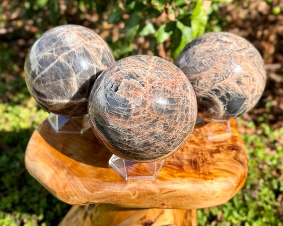 JUMBO 5" Black Moonstone Crystal Spheres / HUGE Natural Moonstone Spheres (Premium Grade Black Moonstone Spheres, Home Decor Crystals)
