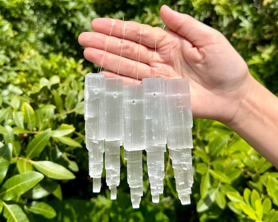 LARGE Selenite Crystal Icicles - 7" Beautiful Free Hanging Selenite Ornaments (Premium Quality Natural Selenite Wands, Home Decor)