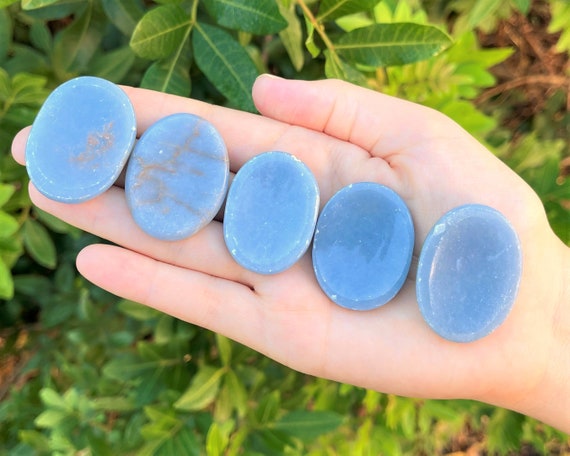 Blue Angelite Worry Stone - Choose How Many (Angelite Palm Stone, Smooth Polished Worry Stone, Angelite Pocket Stone, Polished Gemtone)