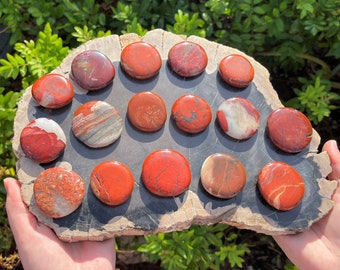 Poppy Jasper Palm Stones - Medium Size, Oval Shape (Smooth Polished Jasper Crystal Worry Stone)
