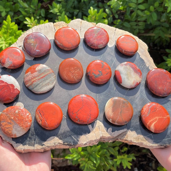 Poppy Jasper Palm Stone MEDIUM (Jasper Pocket Stone, Worry Stone, Polished Stone, Poppy Jasper Smooth Stone)