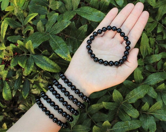 Black Tourmaline Elastic Bracelet - 6mm & 8mm Beads