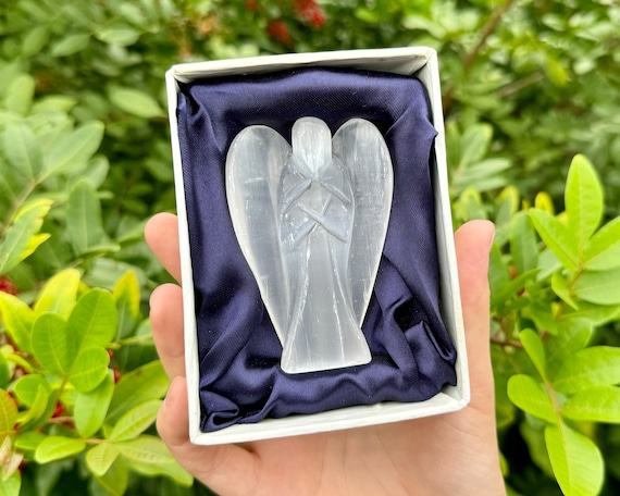 Selenite Crystal Angel, LARGE 3" With Gift Box ('AAA' Grade Selenite Angels, Guardian Crystal Angel)