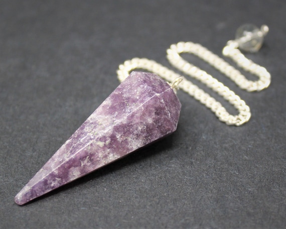 Lepidolite Faceted Pendulum & Chain ('A' Grade, Purple Lepidolite, Crystal Pendulum, Dowsing, Divination)