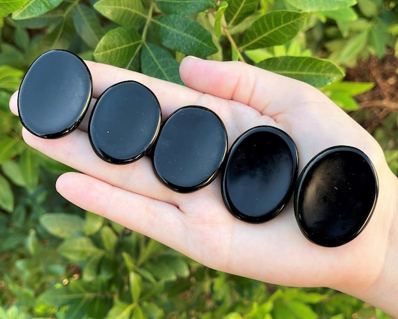 Black Obsidian Worry Stone - Choose How Many (Smooth Polished Pocket Stone, Gemstone Worry Stone, Black Obsidian Palm Stone)