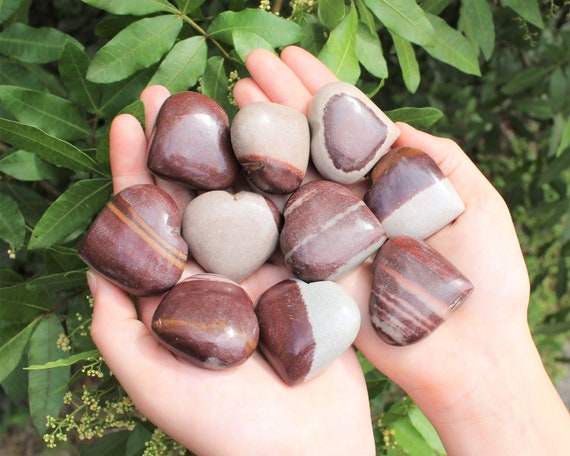 Shiva Lingam Heart Stone: LARGE 1.75" (Crystal Heart, Heart Chakra, Palm Heart, Puffed Heart, Stone Heart, Carved Heart)