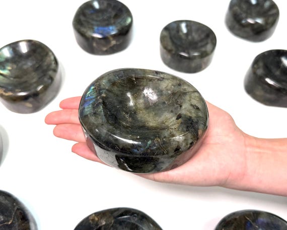 Round Labradorite Crystal Bowls / Natural Polished Labradorite Dish - Choose Size ('A' Grade Labradorite Crystal Home Decor Specimens)