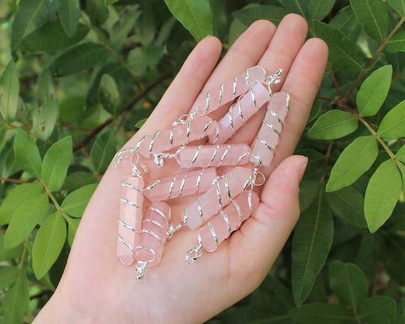 Rose Quartz Spiral Wire Wrapped Point Pendant / Necklace (Rose Quartz Point Pendant, Coil Wire Wrapped Rose Quartz Point Necklace)