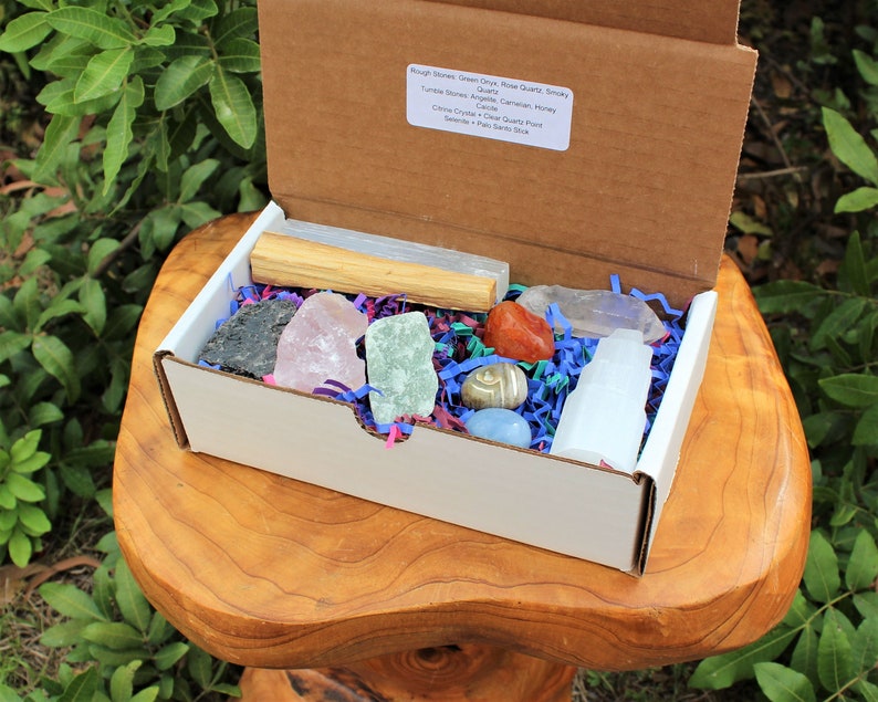 Mystery Crystal Box Crystals, Bracelets, Palm Stones, Selenite, Palo Santo, Tumble and Rough Stones Crystal Confetti, Crystal Gifts image 9