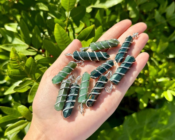 Bloodstone Spiral Wire Wrapped Point Pendant / Necklace (Bloodstone Point Pendant, Coil Wire Wrapped Bloodstone Point Necklace)