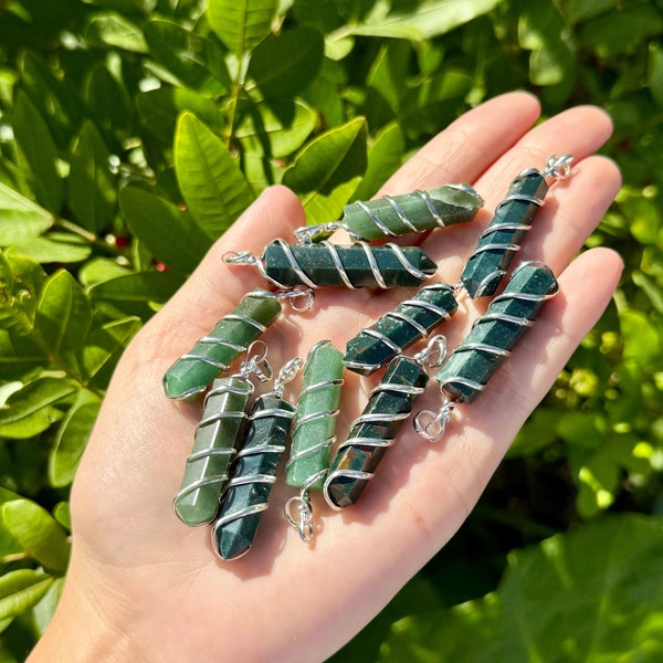 Bloodstone Spiral Wire Wrapped Point Pendant / Necklace (Bloodstone Point Pendant, Coil Wire Wrapped Bloodstone Point Necklace)
