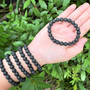 Black Volcanic Lava Rock Bracelet: 8 mm Stones (Premium Quality Genuine Lava Rock Crystals, Essential Oil Diffuser Bracelet)