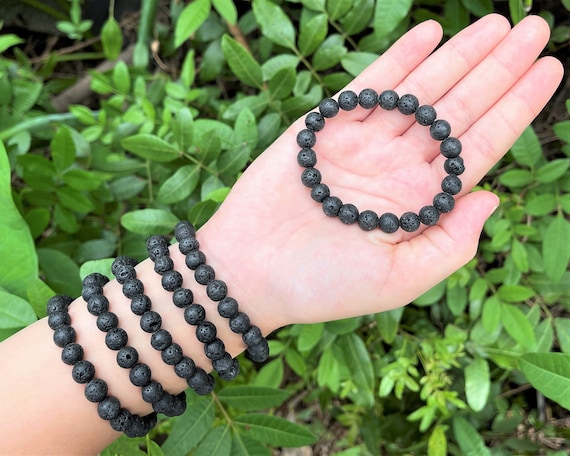 Black Volcanic Lava Rock Bracelet: 8 mm Stones (Premium Quality Genuine Lava Rock Crystals, Essential Oil Diffuser Bracelet)