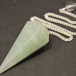 Green Aventurine Pendulum & Chain, Faceted (Crystal Pendulum, Dowsing, Divination)
