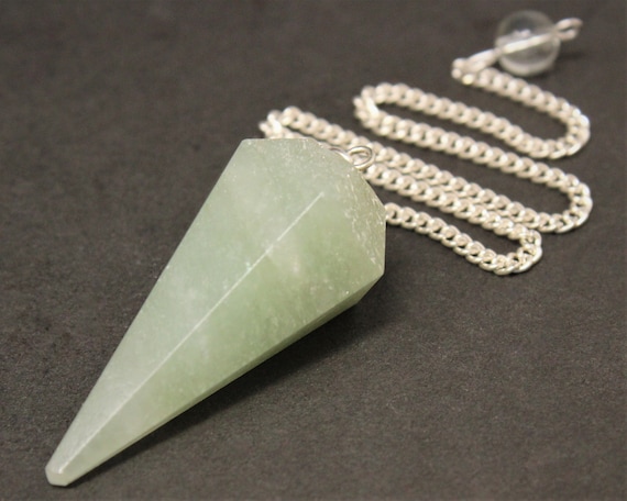 Green Aventurine Pendulum & Chain, Faceted (Crystal Pendulum, Dowsing, Divination)