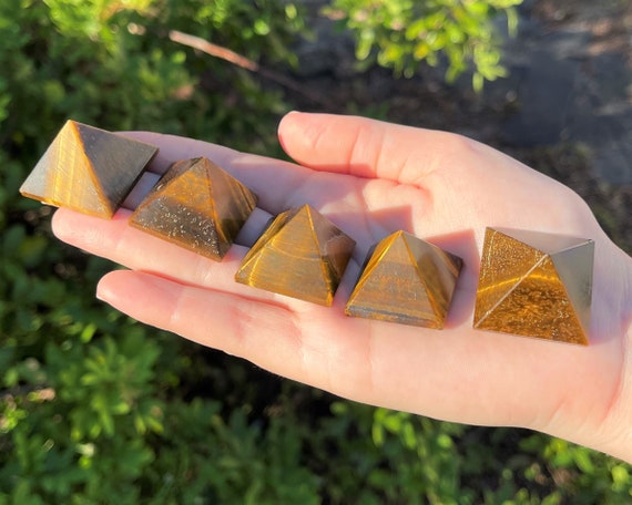 Gold Tiger Eye Crystal Pyramid, 1" - 1.25" (Polished Gemstone Pyramid, Tiger Eye Pyramid, Carved Pyramid)