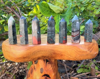 Bloodstone Crystal Obelisks, 3 - 4" Towers (6-Sided Polished African Bloodstone Points)