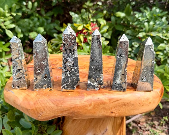 LARGE Pyrite Crystal Obelisks, 3 - 4" Natural Towers (4-Sided Pyrite with Druze From Peru)