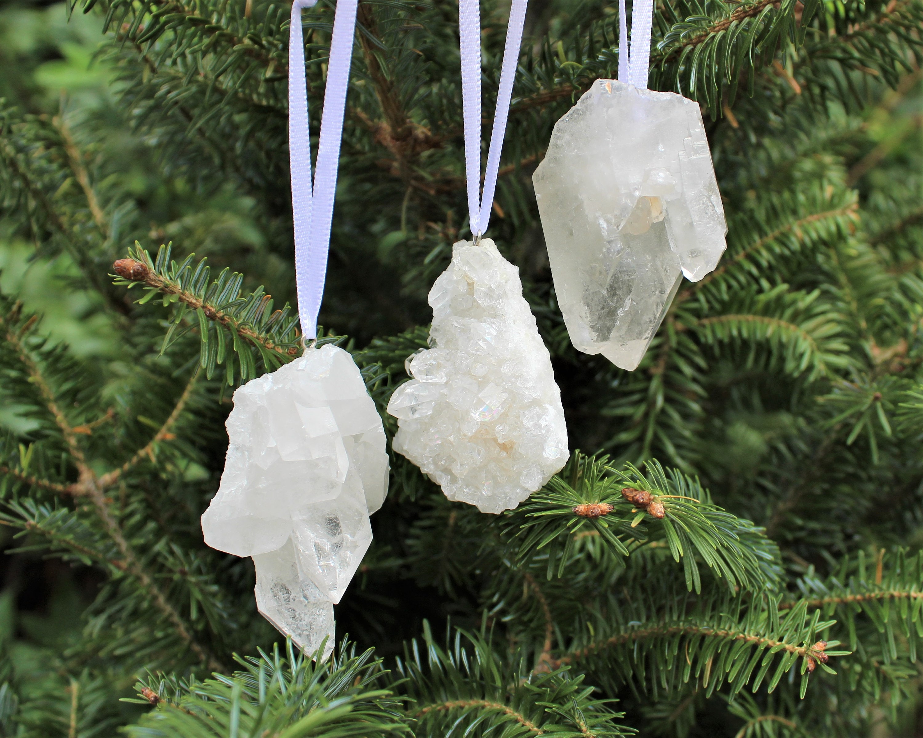 Clear Quartz Cluster Christmas Ornament - Home Decorations for Holidays - Gemstone Christmas Ornaments (Clear Quartz Crystal)