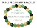 Triple Prosperity Bracelet - Citrine, Green Aventurine, & African Turquoise 8mm Round Good Luck Crystals