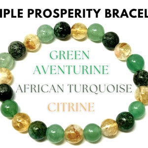 Triple Prosperity Bracelet: Citrine, Green Aventurine, & African Turquoise 8 mm Round Prosperity and Good Luck Crystals (Gemstone Bracelet)