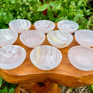 Pink Calcite Crystal Bowl, 3" Diameter Mangano Calcite Stone Bowl (Decorative Crystal Bowl, Stone Bowl, Natural Calcite Bowl)