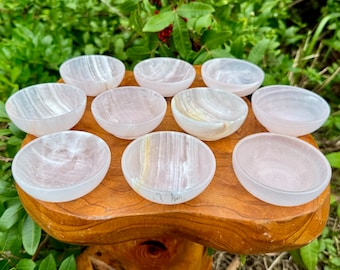 Pink Calcite Crystal Bowl, 3" Diameter Mangano Calcite Stone Bowl (Decorative Crystal Bowl, Stone Bowl, Natural Calcite Bowl)
