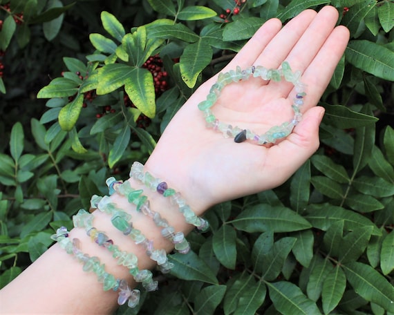 Fluorite Chip Bracelet (Premium Quality Fluorite Bracelet, Crystal Chip Stretch Bracelet, Fluorite Crystal Jewelry)