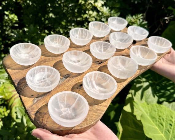 Selenite Charging Bowl, Small 2" Carved Selenite Offering Bowl - HUGE Bulk Discounts (Selenite Crystal Cleaning, Charging & Purification)