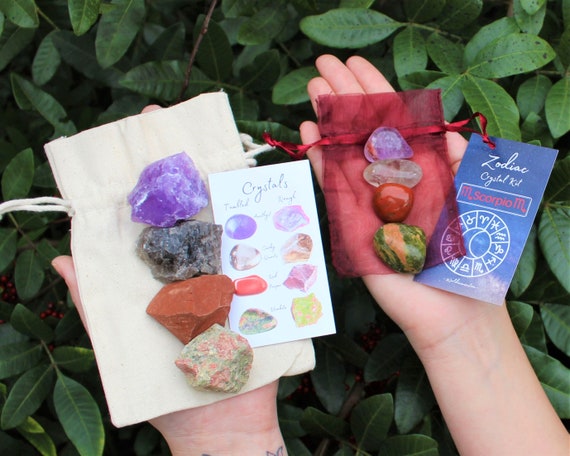 Scorpio Zodiac Crystal Kit, 4 Birthstones in an Organza Pouch: You Choose Rough or Tumbled Stones, or Both! (Crystal Gift Kits)