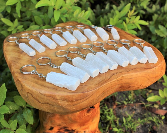 Selenite Crystal Keychain - Choose How Many (Premium Quality Natural Raw Selenite Stick Key Ring)