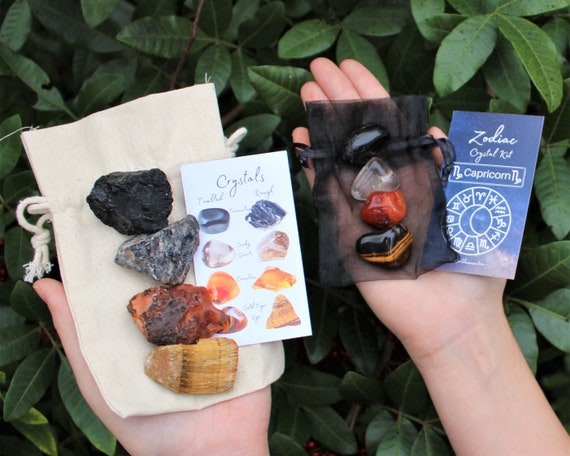 Capricorn Zodiac Crystal Kit, 4 Birthstones in an Organza Pouch: You Choose Rough or Tumbled Stones, or Both! (Crystal Gift Kits)