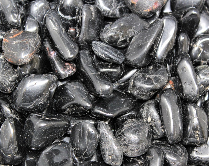 Black Tourmaline Tumbled Stones, 0.75" - 1.25": Choose Ounces or lb Bulk Wholesale Lots (Premium Quality 'A' Grade)