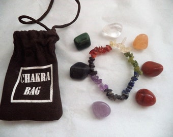 7 Chakra Crystal Healing Stone Set: 7 Tumbled Stones PLUS Carry Pouch PLUS Directions PLUS Chip Bracelet (Healing Stones, Chakra Stones)