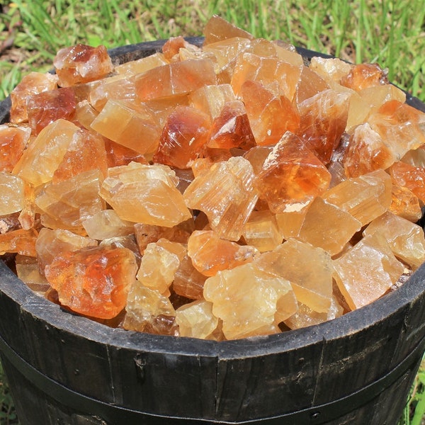 Honey Calcite Rough Natural Stones: Choose Ounces or lb Bulk Wholesale Lots (Premium Quality 'A' Grade, Caramel Calcite)