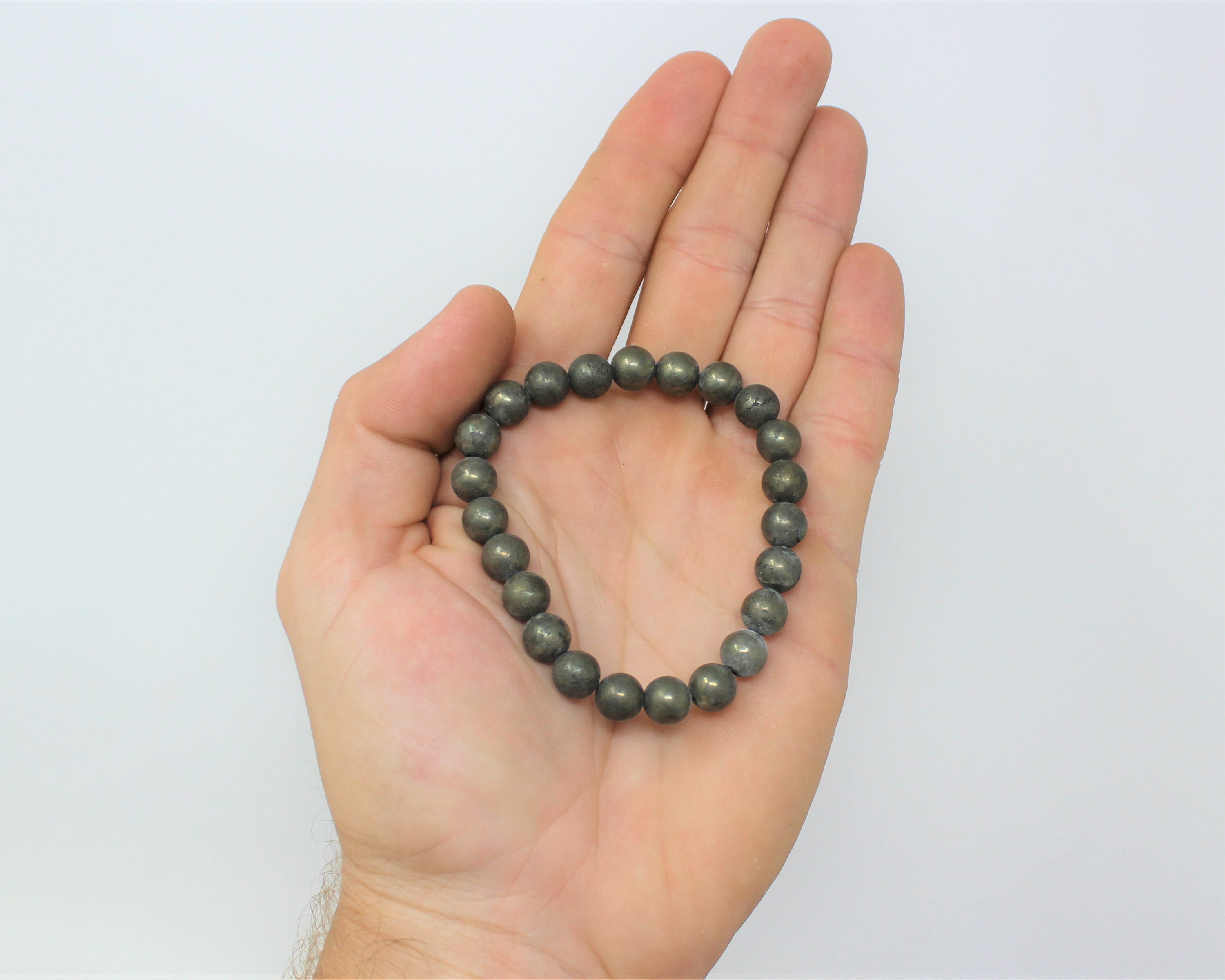 Pyrite 8 mm Round Bead Gemstone Bracelet (Pyrite Stretch Bracelet