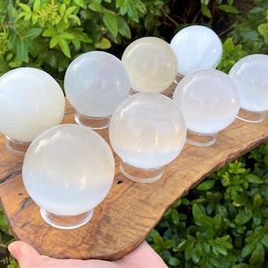 Huge Selenite Crystal Sphere + Display Stand, 3&quot; Selenite Sphere (Crystal Ball Sphere, 80 mm White Selenite)
