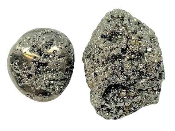 Pyrite Rough Natural & Tumbled Stones Sets: 2 Piece Combo Kit (Natural Raw Pyrite + Tumbled Pyrite Crystals)