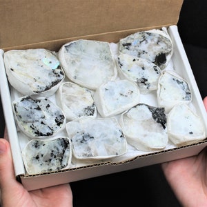 Rainbow Moonstone Premium Natural Polished Box: 8 or 12 Piece &#39;AAA&#39; Grade Box Lots (Rainbow Moonstone Slabs / Slices)
