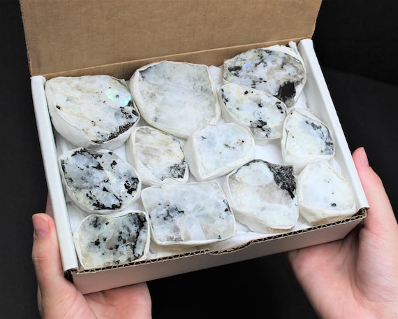 Rainbow Moonstone Premium Natural Polished Box: 8 or 12 Piece 'AAA' Grade Box Lots (Rainbow Moonstone Slabs / Slices)