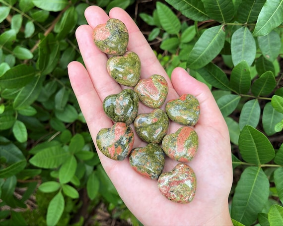 Unakite Heart 1" - Choose How Many ('A' Grade Premium Quality Unakite Crystal Hearts)