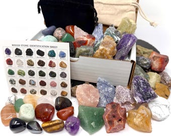 Kids Junior Geologist Discovery Kit - Rough & Tumbled Stones From Around the World - Identity Your Gemstones
